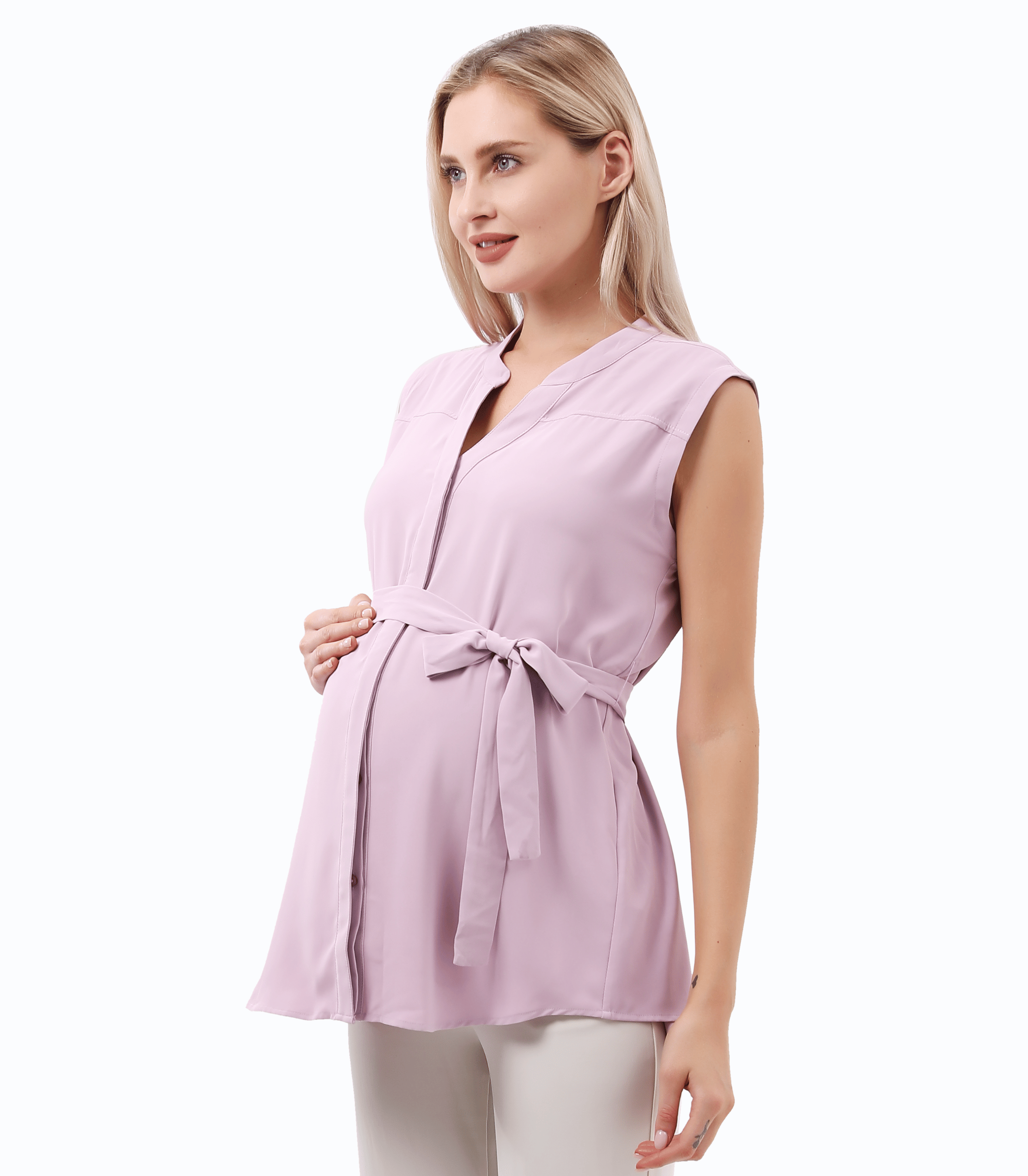 V-Neck Sleeveless Tie Front Maternity Blouse